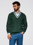 Knitted monochrome men's viscose cardigan - navy blue V1 OM-SWCD-0126