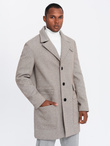 Single-breasted patterned men's coat with pockets - ash V1 OM-COWC-0108