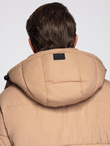 Men's quilted long jacket with detachable hood - beige V2 OM-JALJ-0190