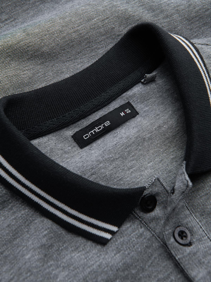 Melanżowa koszulka męska polo z kołnierzykiem w paski – czarna V1 OM-POSS-0109