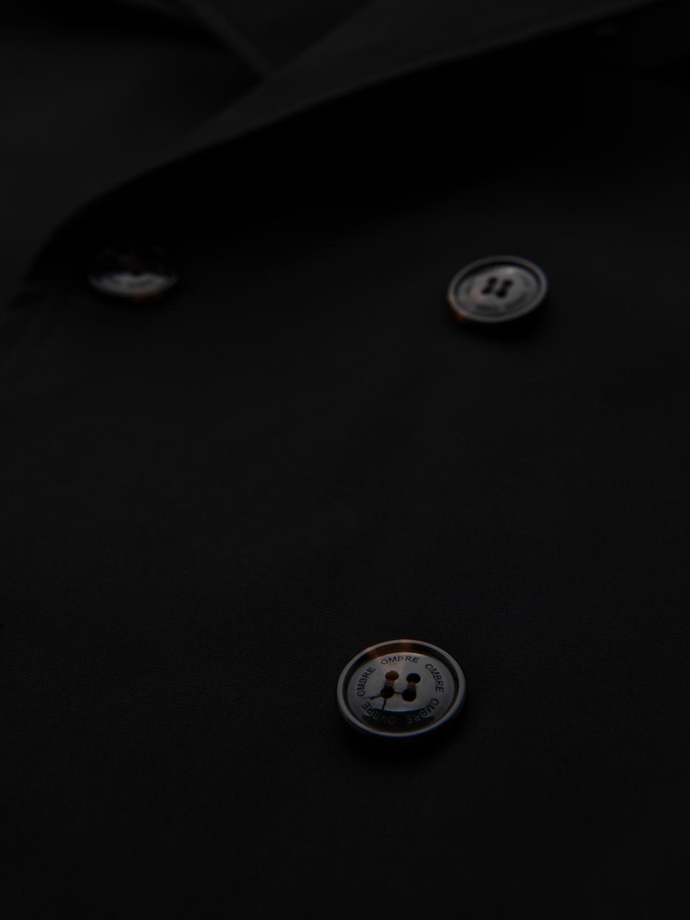 Elegancki płaszcz męski trencz SLIM FIT z paskiem – czarny V2 OM-COSC-0126