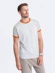 T-shirt męski bawełniany z reglanem - szaro-biały V2 S1623