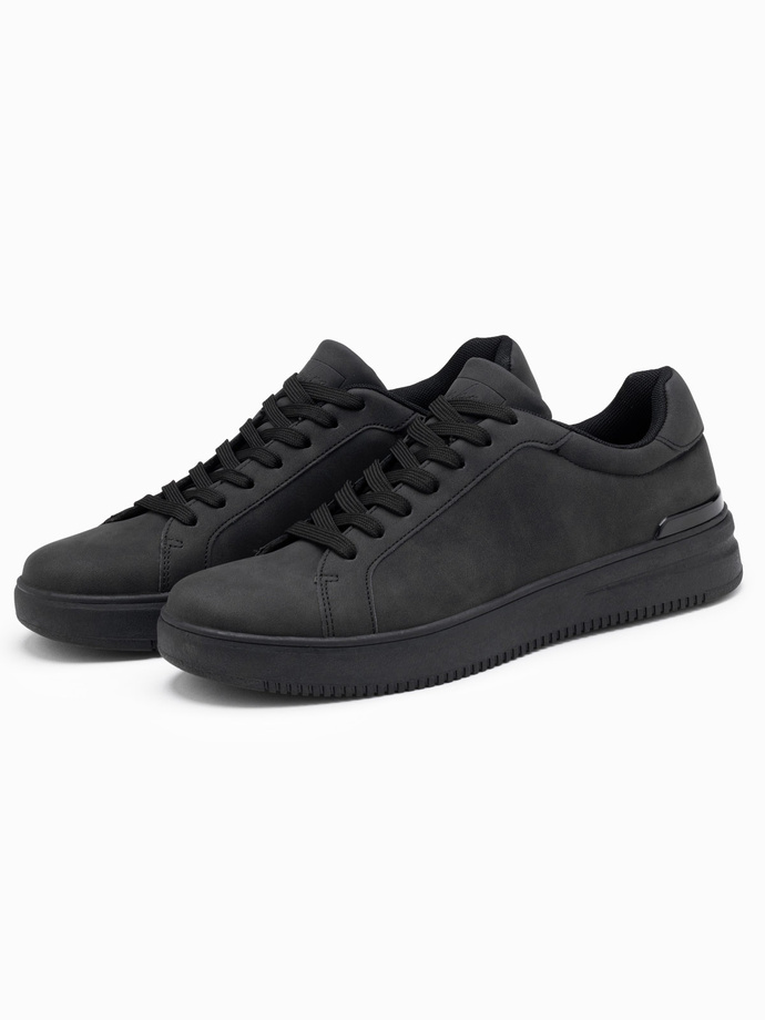 Casualowe jednolite buty męskie z eko nubuku – czarne V4 OM-FOCS-0151