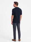 Men's cotton structured knit polo shirt - navy blue V2 OM-POSS-0117