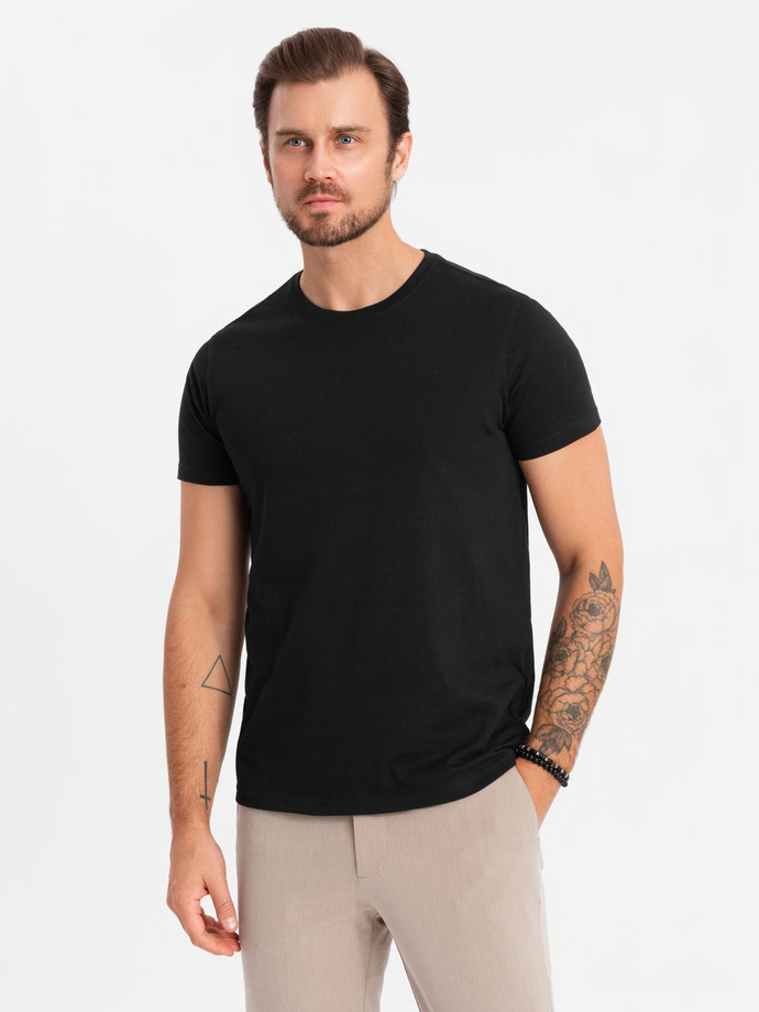 Set of BASIC men's cotton shirts with round neckline - 3x black V9 OM-TSBS-0232