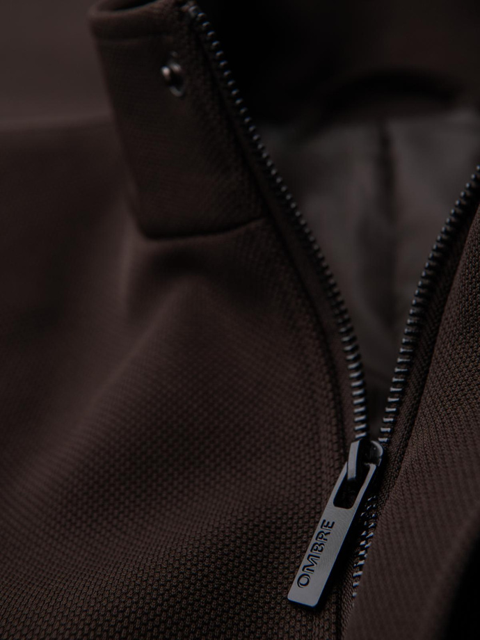 Men's coat with asymmetrical fastening and high collar - light brown V4 OM-COWC-0120