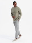 Bawełniany longsleeve męski LOOSE FIT z okrągłym dekoltem – khaki V4 OM-LSBC-0129