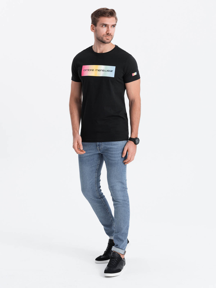 Men's printed cotton t-shirt - black V1 S1750