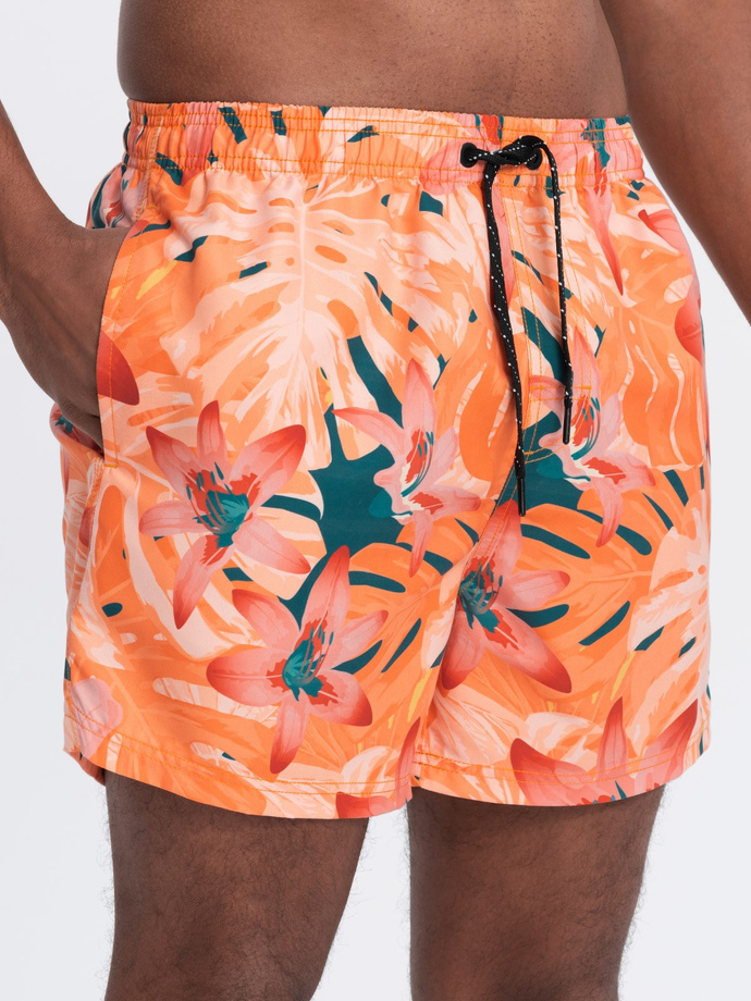 Men's swim shorts in floral motif - orange V5 OM-SRBS-0140