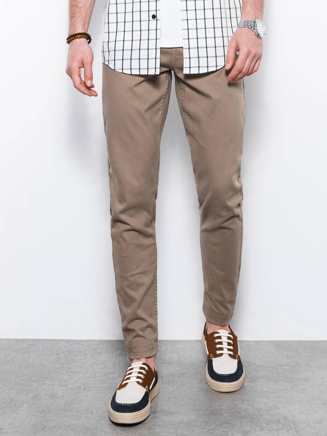 Spodnie męskie chinosy SLIM FIT - ciemnobeżowe V9 P1059
