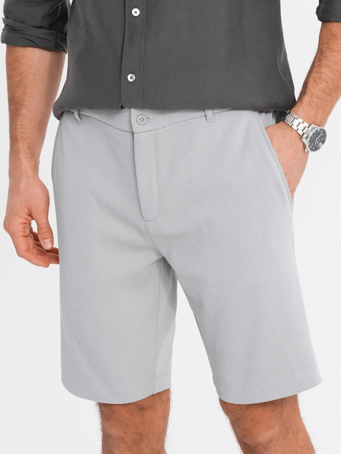 Męskie szorty ze strukturalnej dzianiny SLIM FIT – jasnoszare V4 OM-SRCS-0169