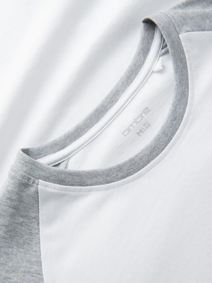 Longsleeve męski z raglanowymi kontrastowymi rękawami – biało-szary V5 OM-LSCL-0105