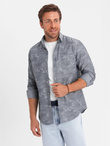 Klasyczna flanelowa męska koszula bawełniana w kwiaty - szara V3 OM-SHCS-0157
