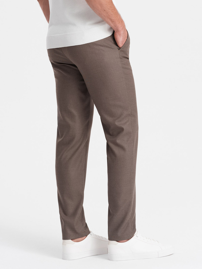 Spodnie męskie klasyczne chino SLIM FIT - ciemnobeżowe V2 OM-PACP-0182