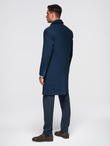 Long men's single-breasted coat with collar and undercoat - navy blue V3 OM-COWC-0135