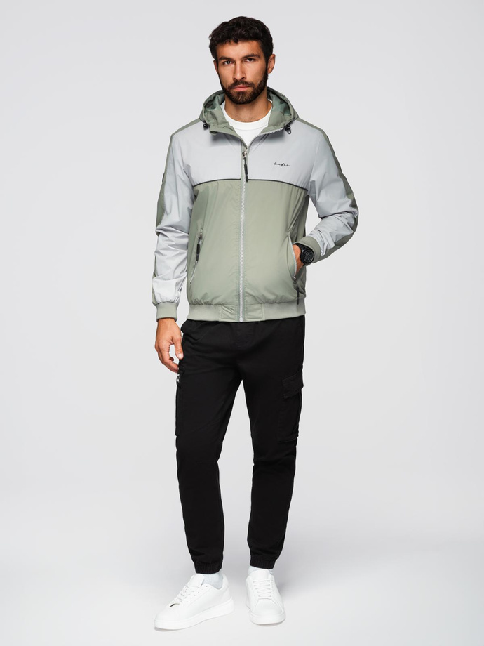 Men's contrast hooded windbreaker jacket - olive-gray V3 OM-JANP-0228