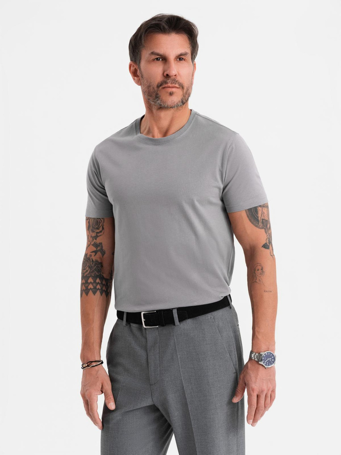 Men's classic cotton BASIC T-shirt - grey V3 OM-TSBS-0236