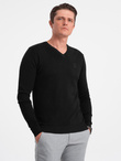 Elegant men's sweater with a v-neck - black V1 OM-SWBS-0107