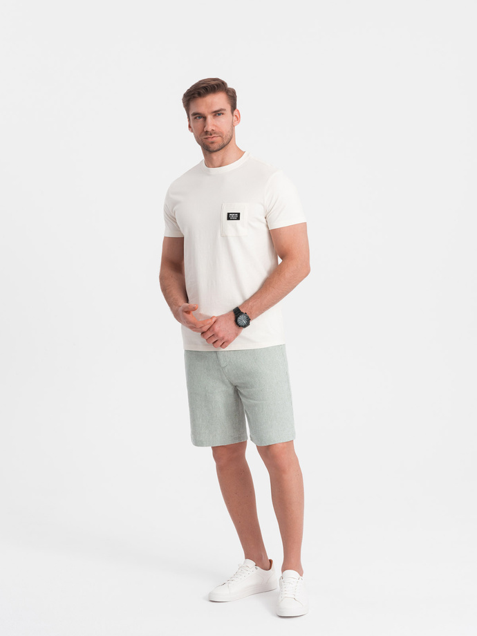 Men's knit shorts in linen and cotton - light green V2 OM-SRCS-0130
