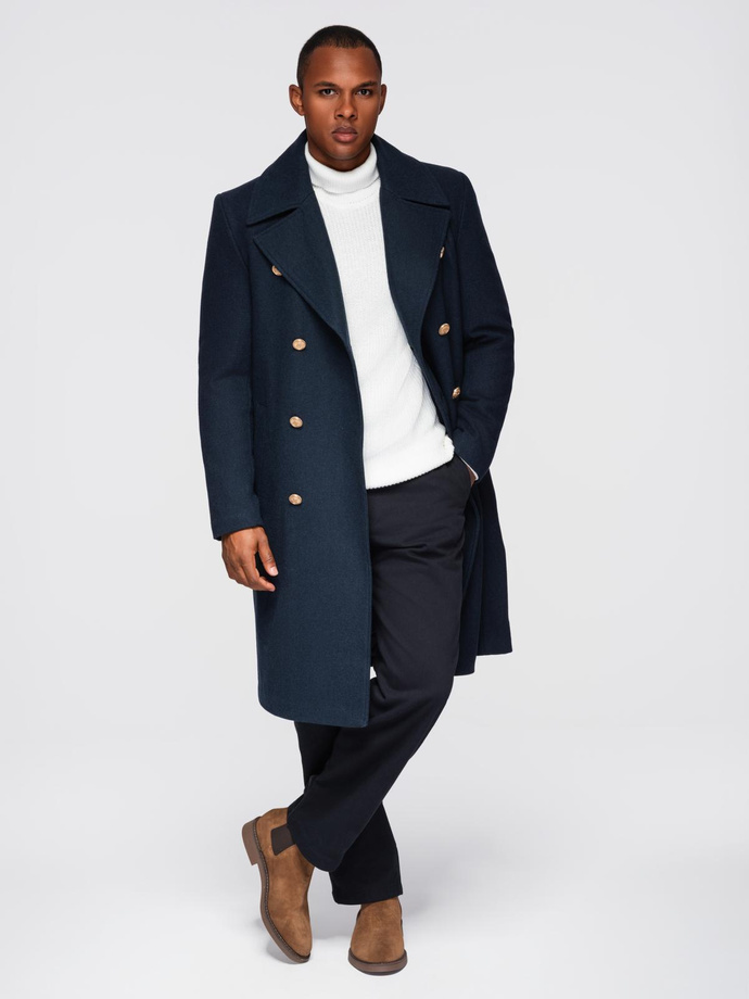 Men's insulated coat with hood and concealed zipper - black V1 OM-COWC-0110