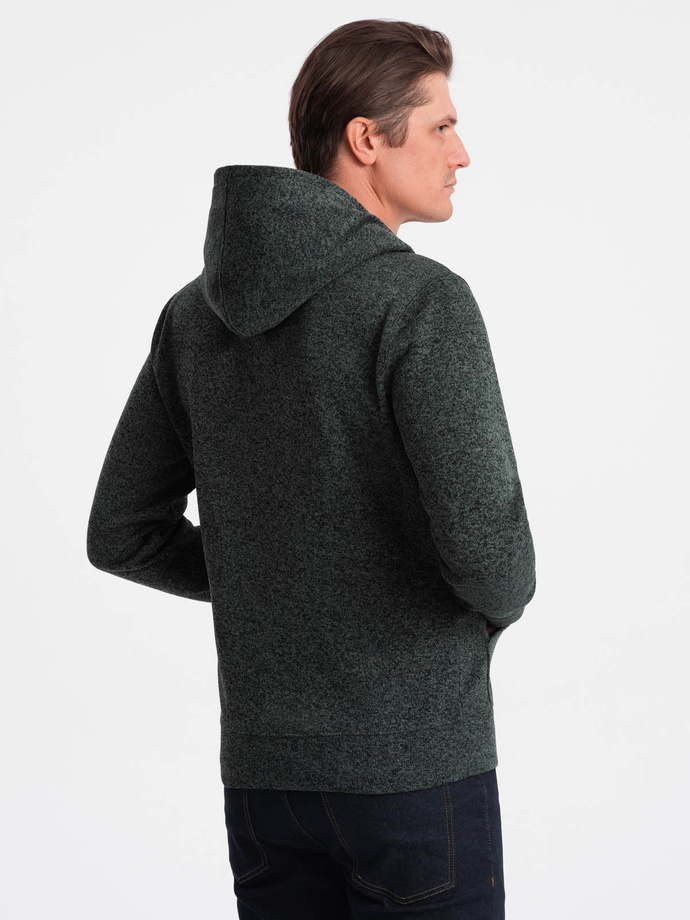 Bluza męska nierozpinana kangurka z kapturem - oliwkowy melanż V3 OM-SSNZ-0147