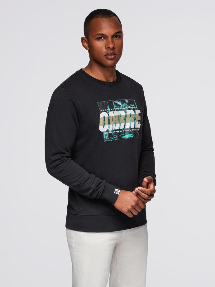 Men's printed sweatshirt worn over the head - black V3 OM-SSPS-0156