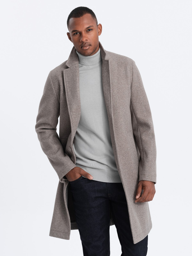 Men's lightweight single-breasted coat - light brown V4 OM-COWC-0104