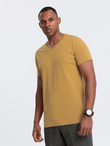 BASIC men's classic cotton T-shirt with a serape neckline - mustard V8 OM-TSBS-0145
