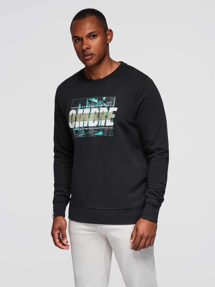 Men's printed sweatshirt worn over the head - black V3 OM-SSPS-0156