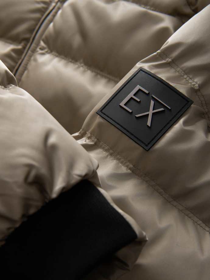 Men's quilted jacket with gloss and stand-up collar - light grey V5 OM-JALP-0218