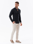 Men's cotton SLIM FIT shirt with stand-up collared collared stripes - black V4 OM-SHCS-0178 