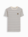 Men's striped t-shirt with patch by Ombre Design - cream and black V1 OM-TSCT-0183