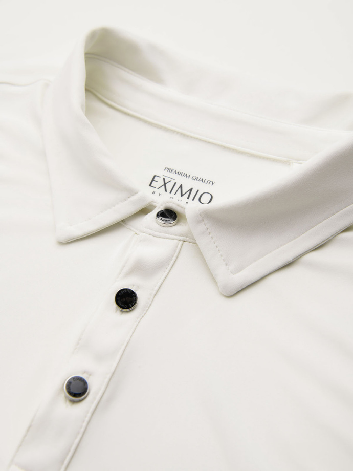 Long sleeve polo shirt with elegant branded buttons - cream V2 OM-POLS-0139