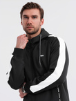 Men's unbuttoned hooded sweatshirt with piping - black V1 OM-SSZP-0210