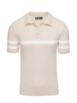 Men's soft knit polo shirt with contrasting stripes - beige V4 OM-POSS-0118