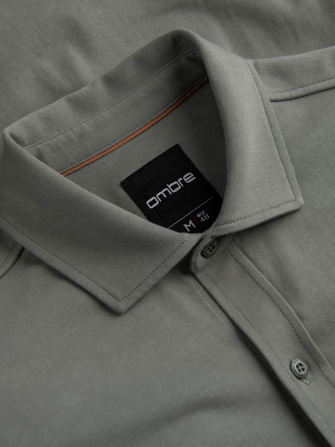 Bawełniana męska koszula REGULAR z dzianiny single jersey - jasny khaki V4 OM-SHCS-0138