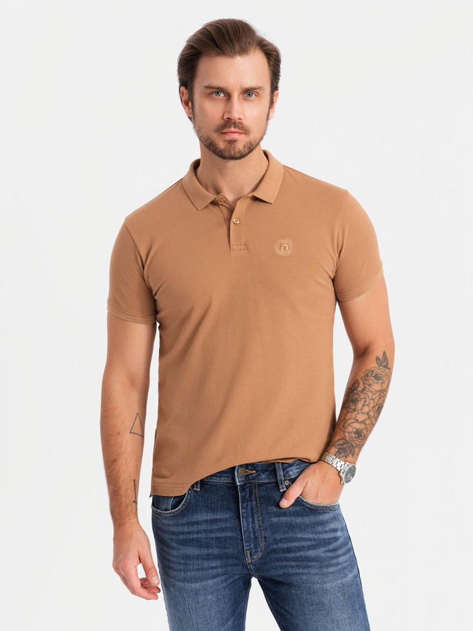 BASIC men's cotton polo t-shirt set - white/white/light brown V6 OM-POBS-0133