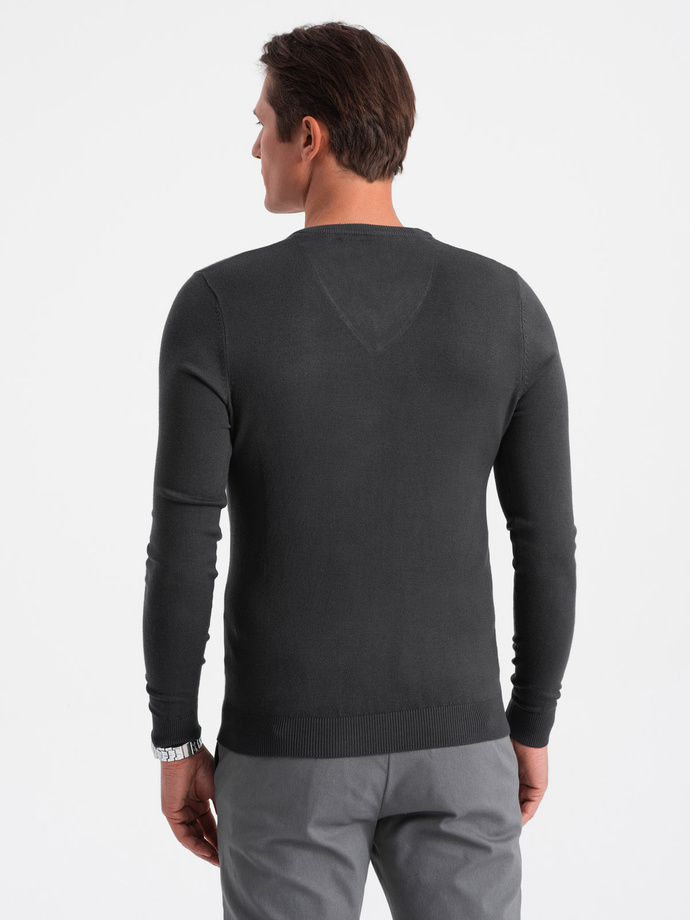 Elegant men's sweater with a heart neckline - graphite V17 OM-SWBS-0107