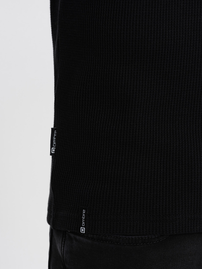 Longsleeve męski o strukturze "wafla" - czarny V4 OM-LSCL-0109
