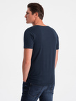 T-shirt męski V-NECK z elastanem - granatowy V2 OM-TSCT-0106