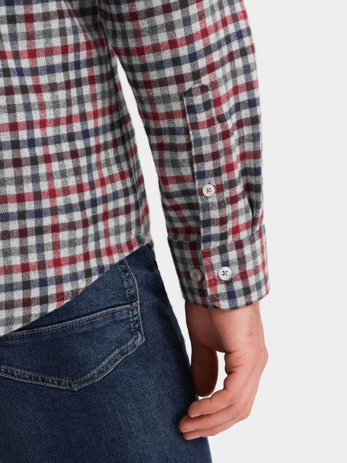 Men's checkered flannel shirt - navy blue and red V3 OM-SHCS-0150