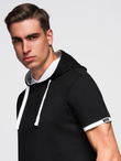 Bawełniany męski t-shirt z kapturem – czarny V9 OM-TSCT-0256