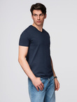 Men's BASIC classic cotton T-shirt with a v-neck - navy blue V2 OM-TSBS-0237