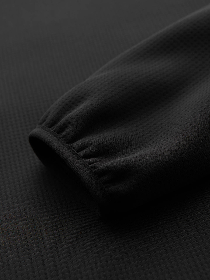 Men's lightweight jacket of combined materials with hood and decorative quilting - black V5 OM-JANP-0160 
