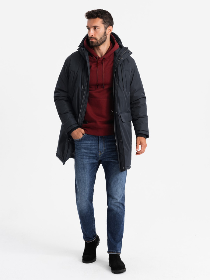 Klasyczna długa męska kurtka typu parka – czarna V6 OM-JALJ-0166