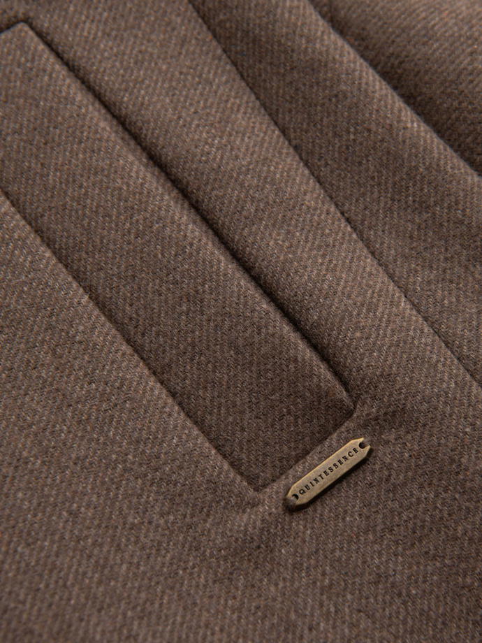 Elegancki jednorzędowy męski płaszcz z wełną – brązowy V1 OM-COWC-0114