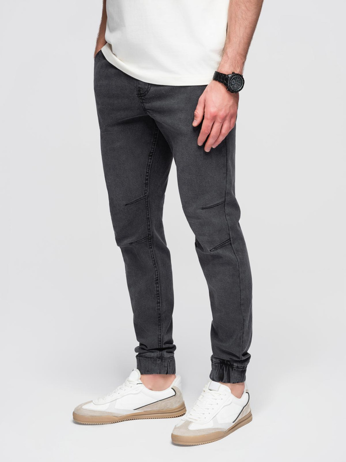 Men's JOGGERS denim pants with wash effect - grey V3 OM-PADJ-0267