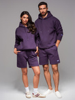 UNISEX sweatshirt set hoodie + athleisure shorts - purple V13 Z110