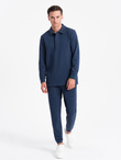 Men's tracksuit set sweatshirt with polo collar + pants - navy blue V5 Z71