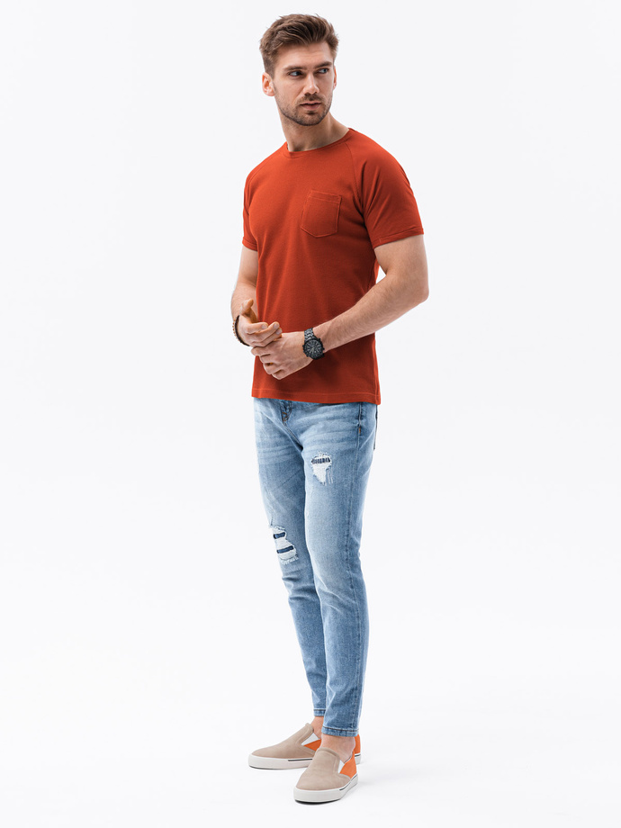 T-shirt męski bez nadruku - ceglasty S1182
